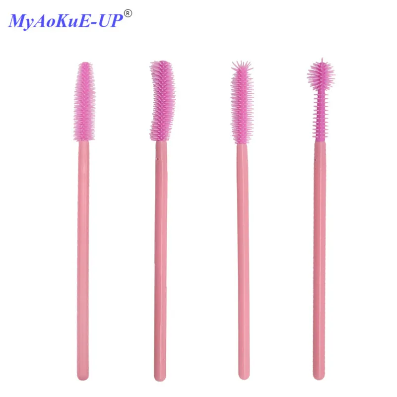 

200pcs/lot Disposable Eyelash Extension Silicone Full Pink Mascara Wands Applicator One-off Makeup Brushes
