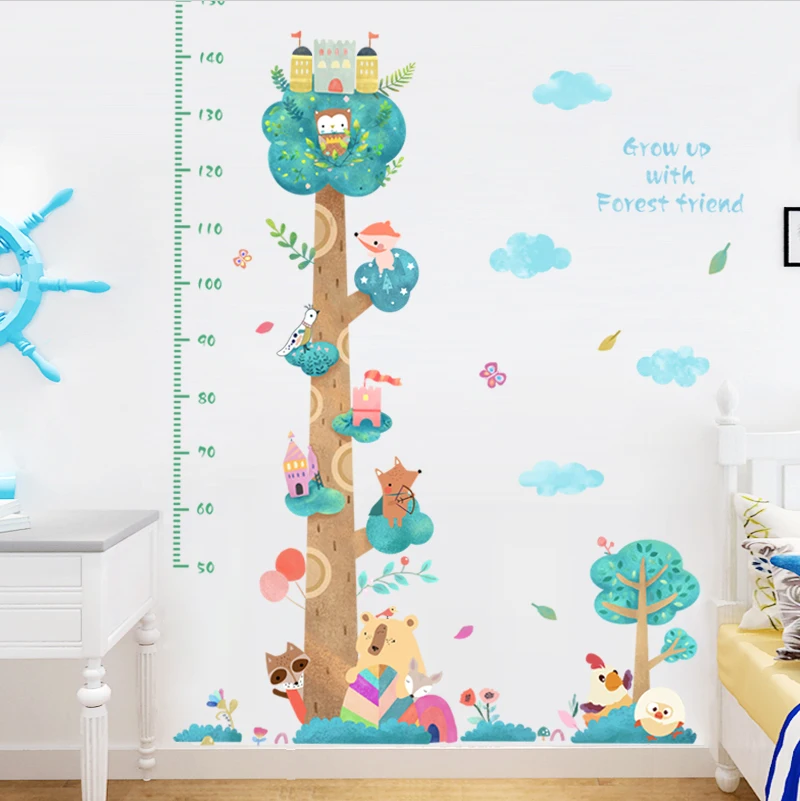 Лес Дерево высота измерения настенные наклейки для детской комнаты животное обезьяна ребенок Рост Диаграмма настенные наклейки мультфильм детская комната украшения