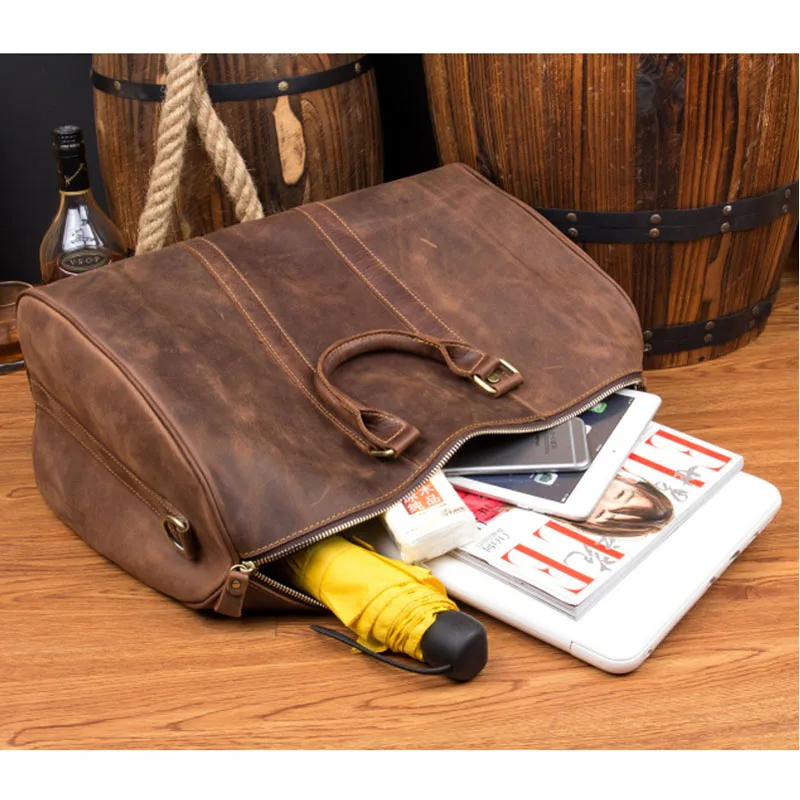 BOLEKE Винтаж Crazy Horse кожа Для Мужчин's дорожные сумки Tote Сумка Подлинная кожаная сумка для багажа Для мужчин сумка через плечо сумки из натуральной кожи
