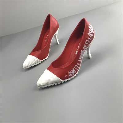 Туфли-лодочки; 2 цвета; Женская обувь в европейском стиле; коллекция года; сезон весна; Корейская версия; женские офисные туфли на высоком каблуке с острым закрытым носком и буквенным принтом - Цвет: Красный