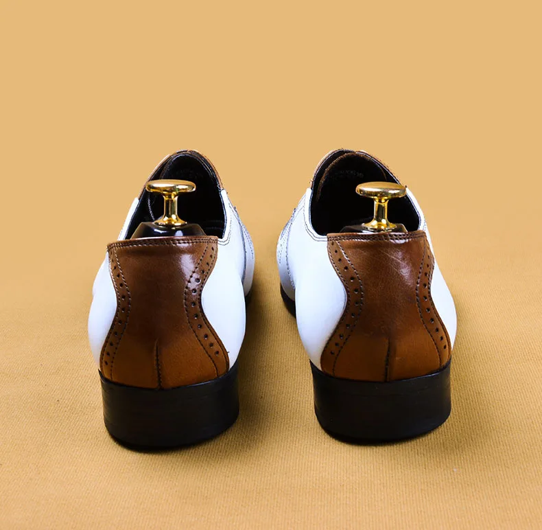 QYFCIOUFU Two-color Stitching Men's Oxford Dress Shoes 2019 Genuine Leather Male Shoe Lace-up Wedding Office Formal Brogue Shoes