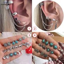 1 комплект Винтажный Зеленый Натуральный Камень поддельные пирсинг длинные тузальные Спиральные серьги, Надеваемые На ушной хрящ поддельные трагус пирсинг украшения для тела