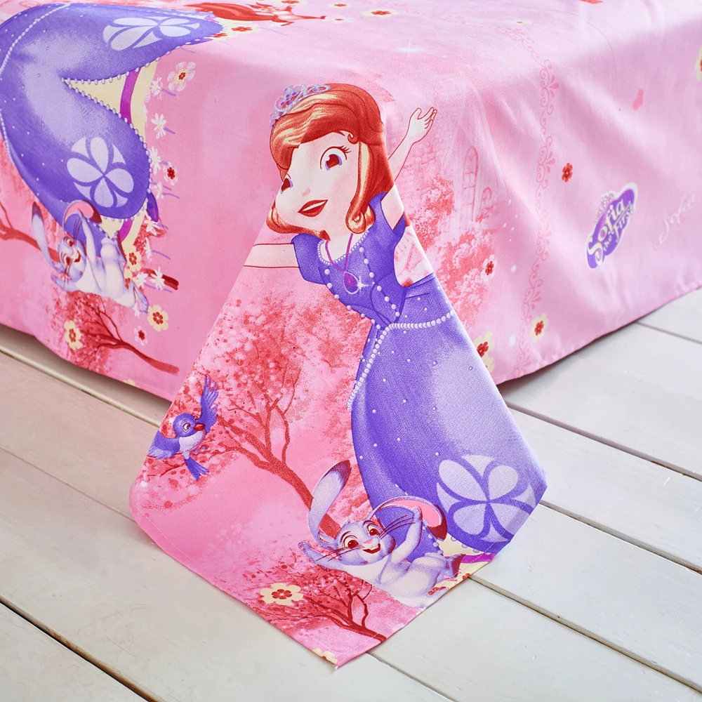 Постельное белье Дисней Софии, розовый мультяшный пододеяльник, плоский лист, наволочки для подушек, один размер, постельное белье для девочек, постельные принадлежности