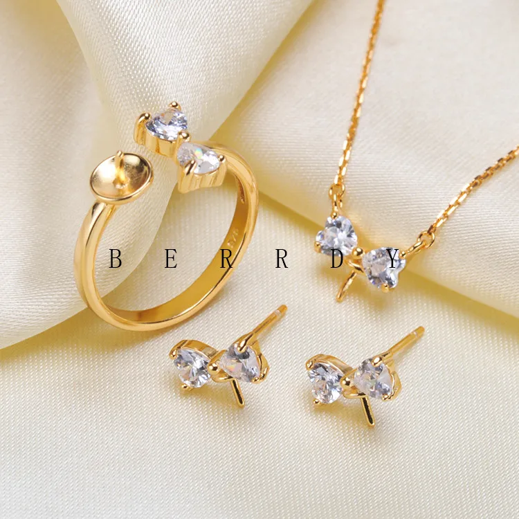 925 Серебряное модное жемчужное ожерелье кольцо серьги набор креплений выводы красивый комплект ювелирных изделий детали фитинги женские