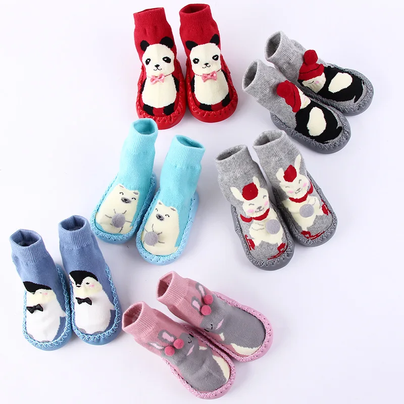 Зимние Нескользящие ботиночки для малышей; носки-тапочки с резиновыми мокасинами; тапочки; теплые длинные носки детские туфли; DS9