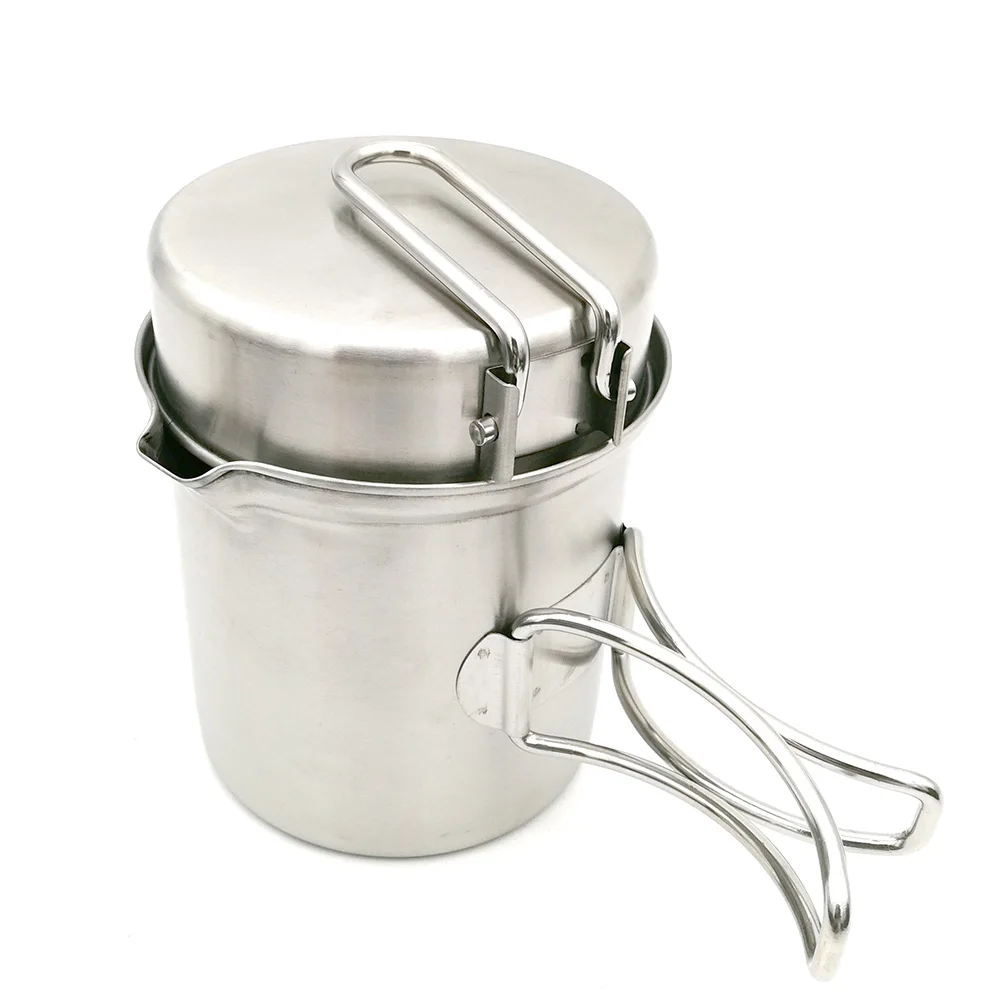 

2PCS Hiking Kettle Outdoor Cooking With Handle Camping Pot Set Lightweight Backpacking Portable Rustproof Stainless Steel Picnic