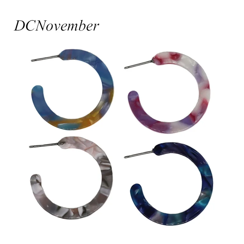 

2018 New Trendy Style Earings Simple C Shape Color Mixing Acetate Resin Stud Earrings Material Women Elegant Design