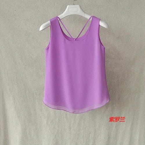 Модный бренд, женские майки, топ, Летняя Сексуальная рубашка, майки размера плюс, блузка без рукавов, двухслойные шифоновые блузки, 26 цветов - Цвет: Violet