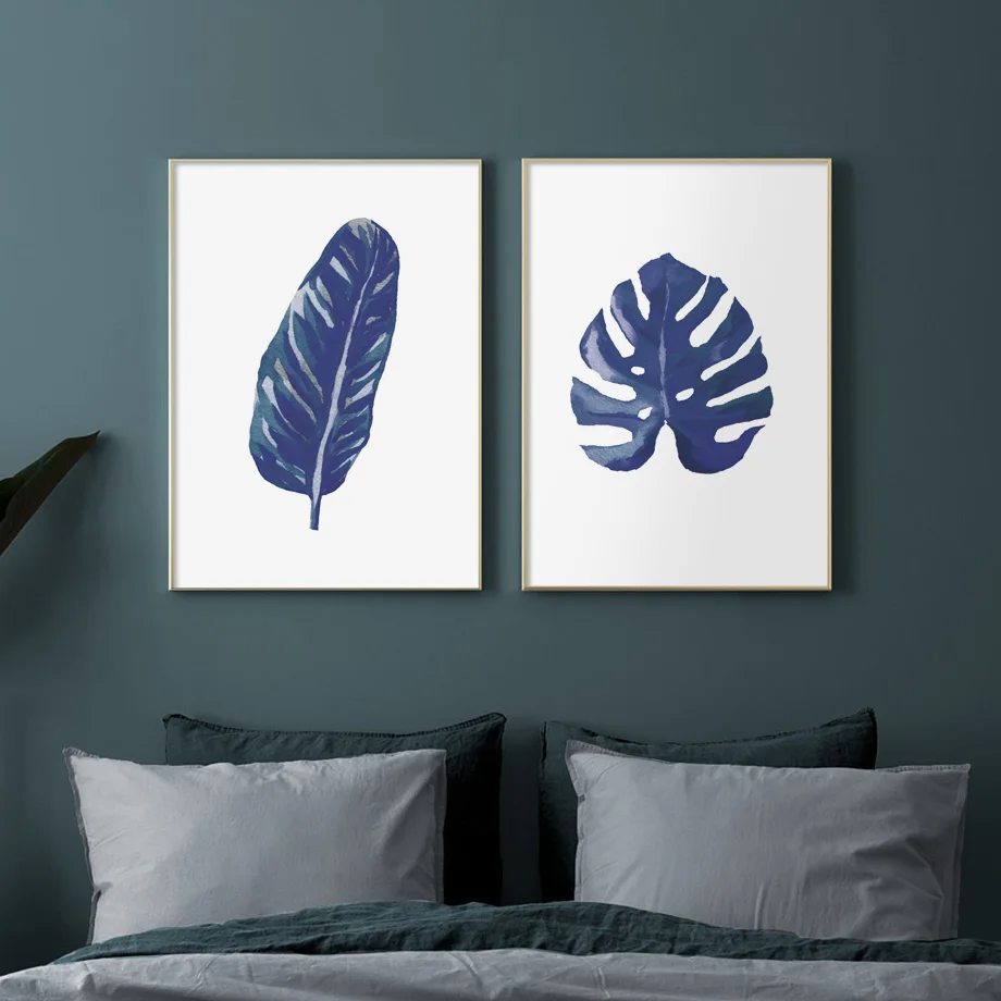 Watercolor-Blue-Tropical-Big-Leaves-Nordic-Plant-Posters-And-Prints-Wall-Art-Canvas-Painting-Kids-Wall (2)