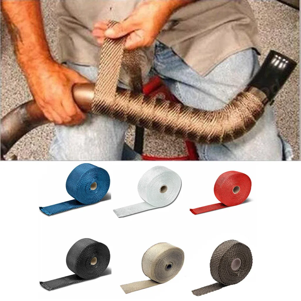 

Roll Fiberglass Exhaust Header Pipe Heat Wrap Tape + 4 Ties Kit Hot 1.5 мм x 25 мм x 5 м Heat Deflector Car Accessories