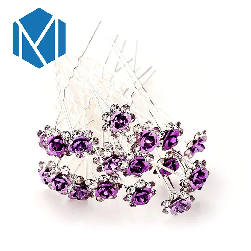 M MISM 20 PCS Bridal Rhinestone Exquisite Rose Flower Hair Pins Girls Wedding Shiny Crystal Bun Maker Tools Hair Accessories