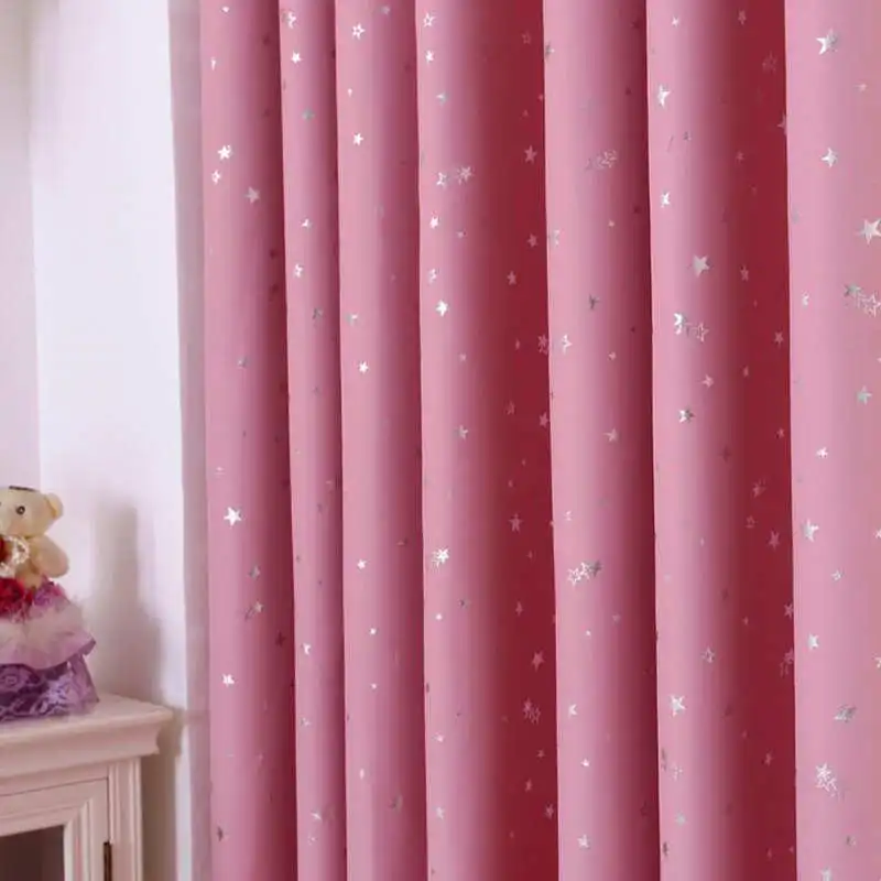 Оконные Занавески, s набор, термоизолированные Твердые серебряные звезды, Затемненные окна, готовые занавески для гостиной, детской комнаты, wp123#20 - Цвет: Pink Shade Cloth