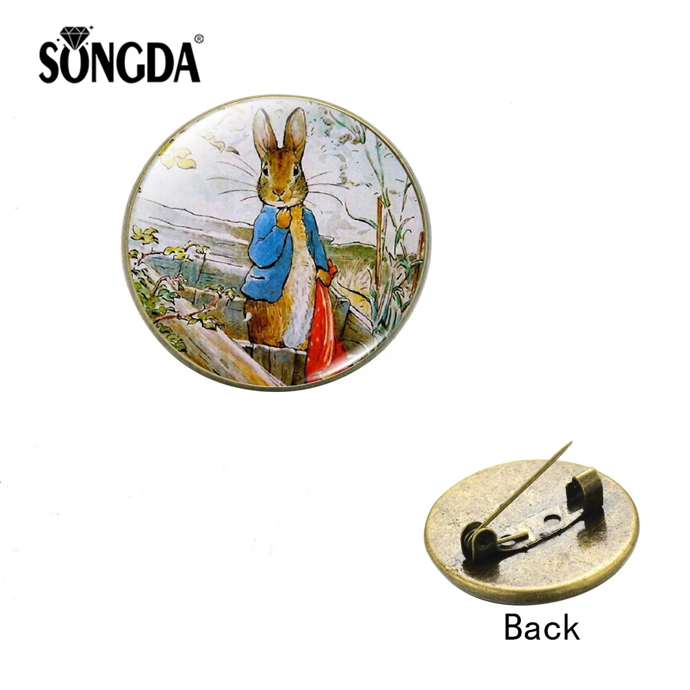 

SONGDA Vintage Peter Rabbit Metal Brooch Helen Beatrix Potter Cartoon Comic Book Series Photos Glass Cabochon Pin Badge Kid Gift