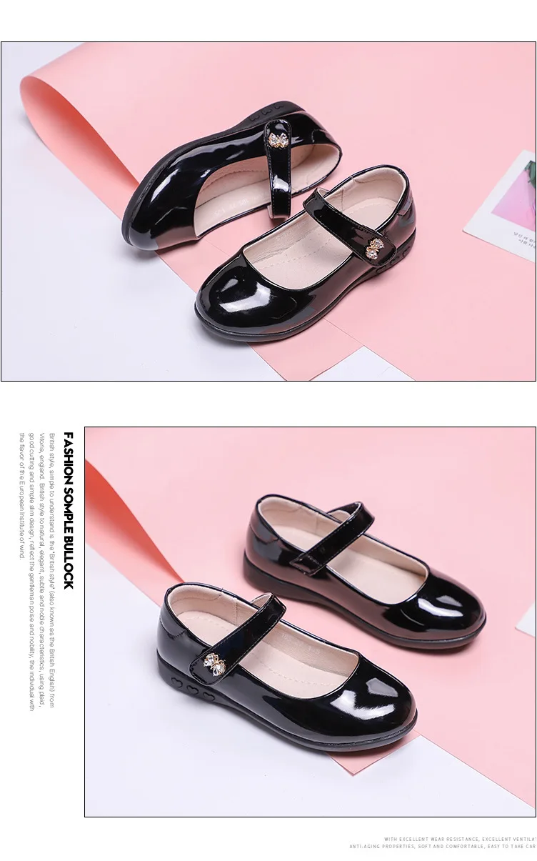 Vestido de Escola Estudante do Bebê da Criança Nova Primavera Outono Crianças Sapatos Preto Apartamentos Respirável Meninas Princesa Couro 02 - 5 Nova primavera outono crianças sapatos preto vestido