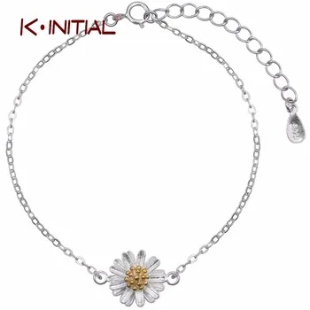 Kinitial Fashion 925 Silver Charm Flower Bracelet Bangle Female Flowers Bracelets & Bangles Cuff Statement Accessories for Women
