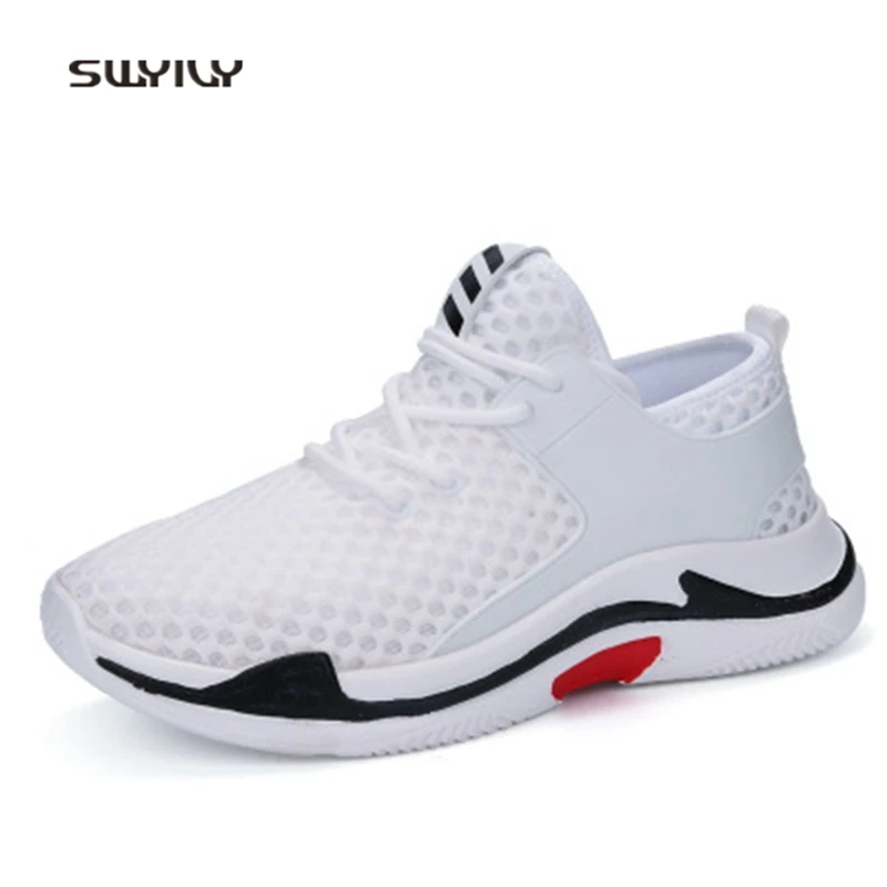SWYIVY Women Running Shoes Mesh Breathable Hollow Sneakers 2018 Summer Deodorant Lace-up Solid Color Female Sport Shoes