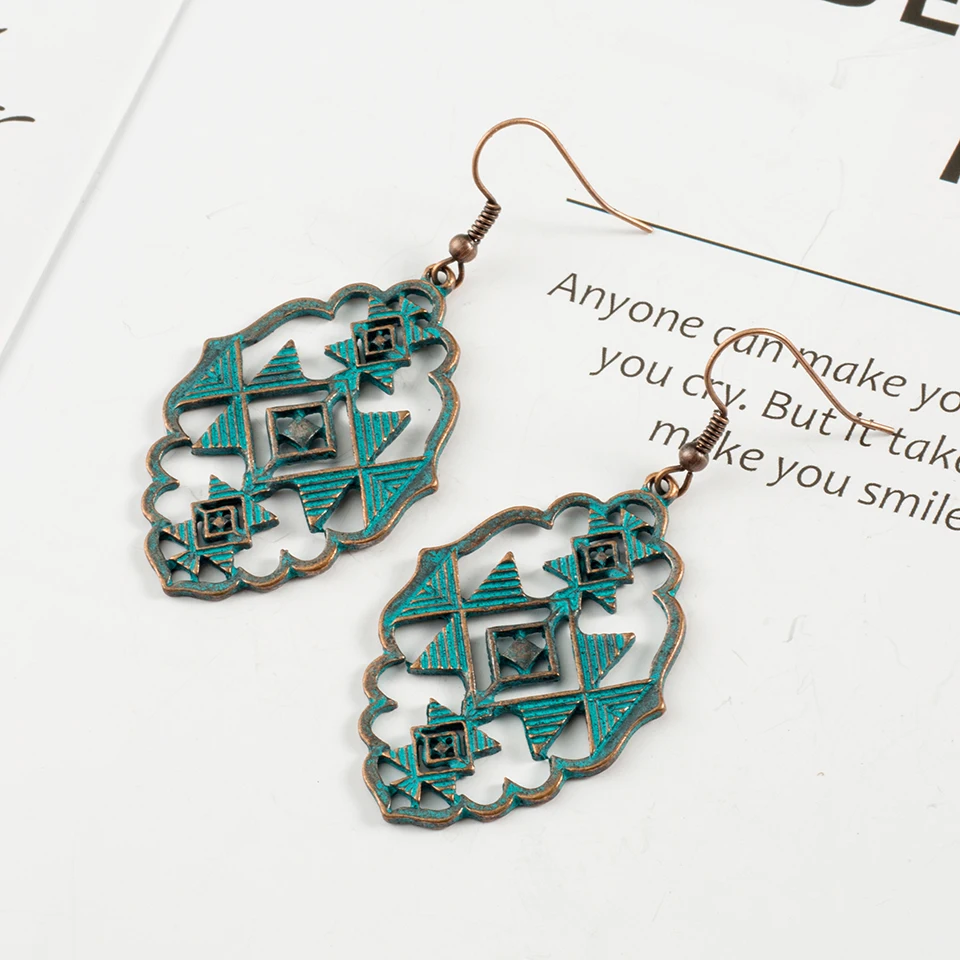

2019 vintage alloy dangle earrings for women Ethnic antique bronze hollow geometric earing Fashion indian jewelry Ladies gift