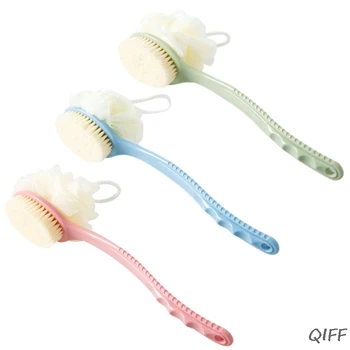 

2 In 1 Long Handle Bath Shower Body Brush With Mesh Sponge Dead Skin Exfoliating Back Scrubber Massage Soft Bristles Health Care
