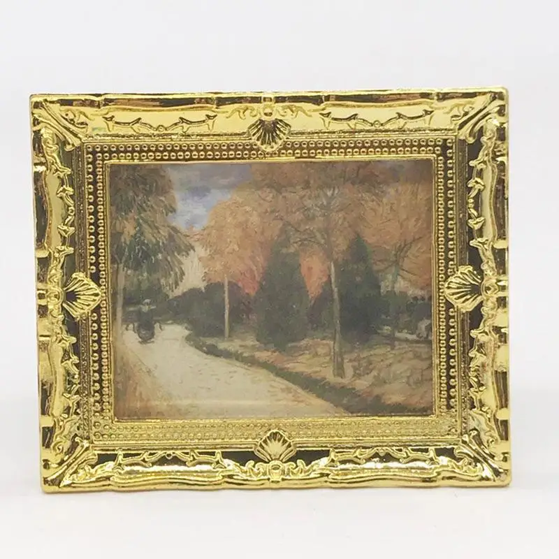 Dongzhur 1 Pc Diy Dollhouse Mini Oil Painting Dollshouse Miniature 1:12 Miniature Furniture Doll House Resin Picture Frame