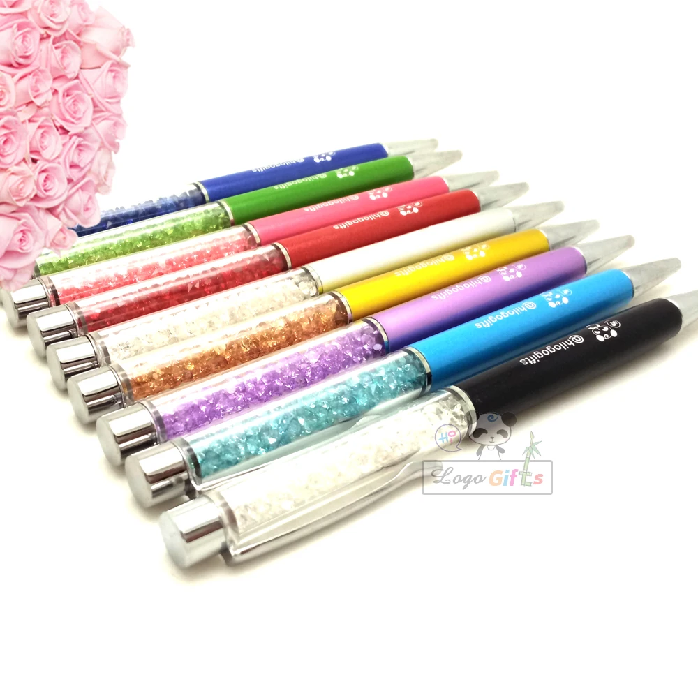 

40pcs Free Shipping diamond Crystal pen Flat head metal ballpoint pens Stationery ball pen Office school gift pens