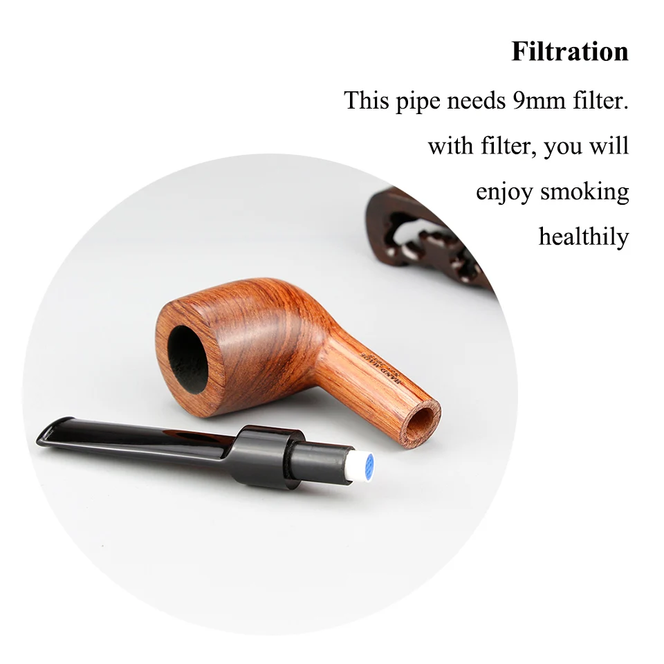 Classic Rosewood Smoking Pipe with Wood Holder 9mm filter Wooden Pipe Straight Tobacco Pipe 10 tools free