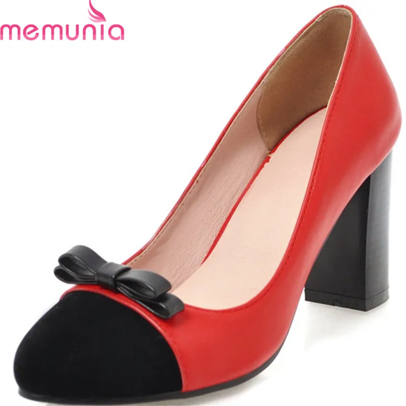

MEMUNIA 2018 new women pumps spring summer sweet bowknot dress shoes fashion splice color comfortable round toe high heels shoes
