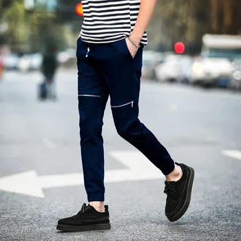 

#2826 High Street Hip Hop Pants Men Fake Zipper Ankle-length Trousers Plus Size 5XL Elastic Waist Mens Joggers Pantalon Homme