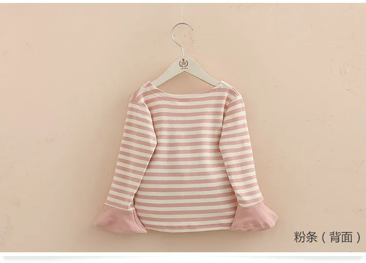 2018 Spring Autumn 2-11 12 Year Teenager Children Sweet Striped O-Neck Baby Long Flare Trumpet Sleeve Kids Girls Basic T-Shirts (8)
