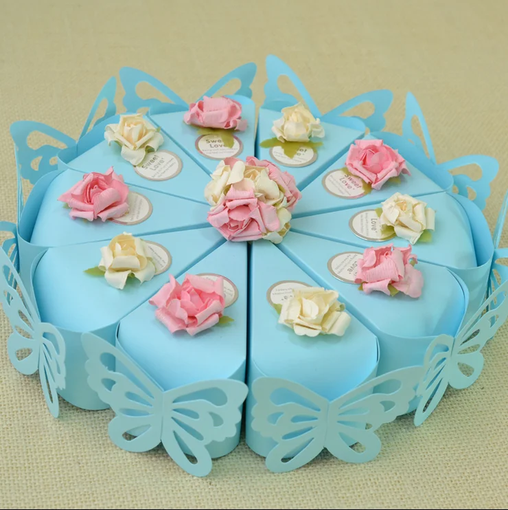 100pcs (10 cakes) Sky Blue Cake Style Bridal Shower Candy Boxes