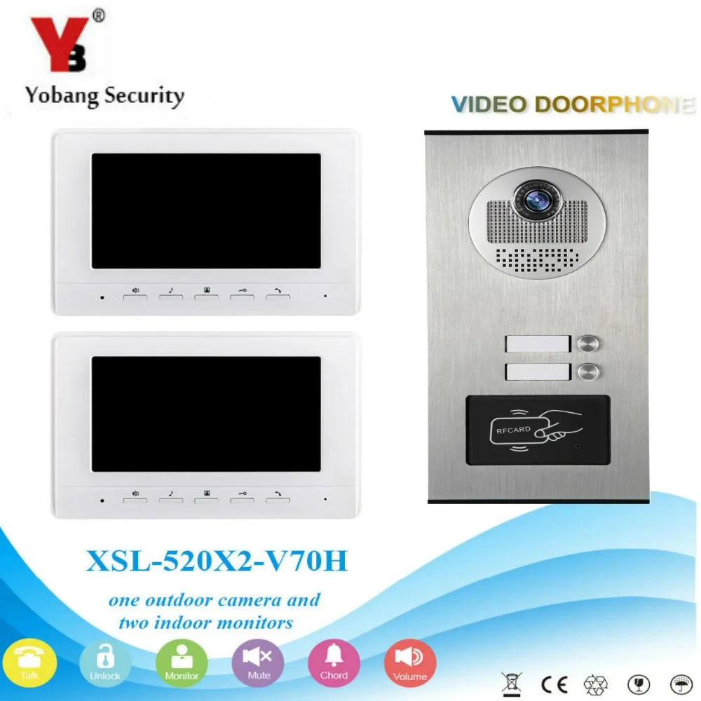 

Yobang Security 2 Units Apartment/Family Video Intercom Speakerphone System With 7 inch LCD Waterproof Doorbell camera system