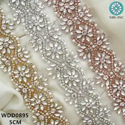 (10 м) Свадебные rhinestone Аппликация Серебряный цвета розового золота из бисера Кристалл отделкой Утюг на торжественное платье WDD0895