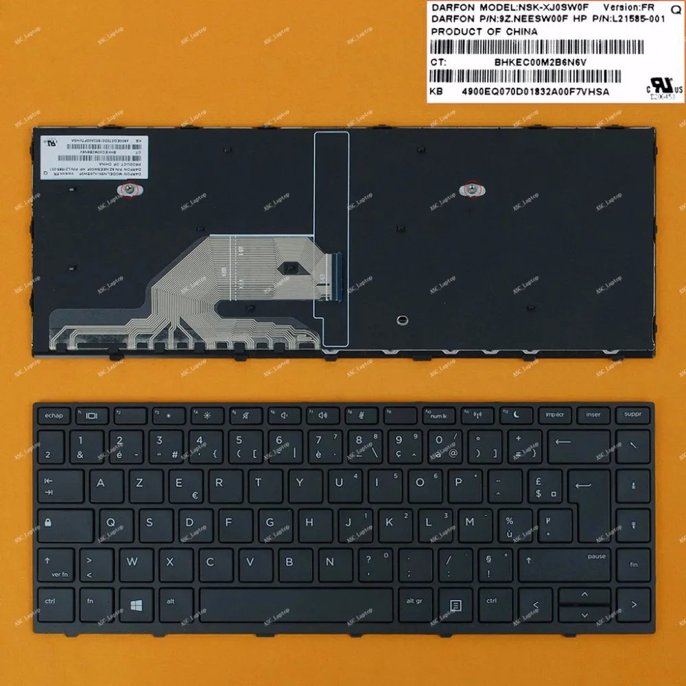 

New FR French Clavier Keyboard For HP Probook 430 G5 440 G5 445 G5 Laptop, Silver Frame Black, No Backlit