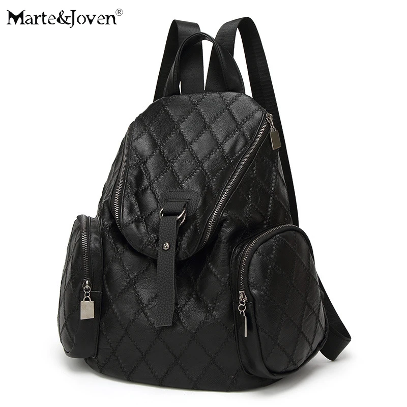 

Unique Shape Black Plaid Pattern PU Leather Backpack for Women Brand Designer Diamond Lattice Girls Traveling Daypack Schoolbags