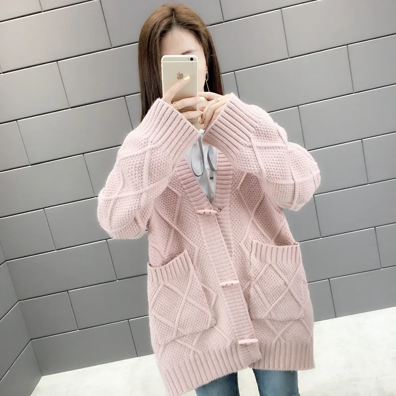 ^*Best Offers Fashion Autumn New Medium Long Knitted Cardigan Women sweater Coat Long-sleeve Winter top Loose Plus Size Casual Ladies sweaters
