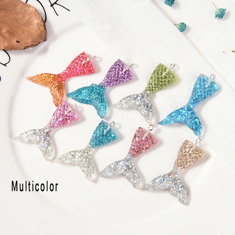 10Pcs/set Mermaid Tail Sequins Pendants Fishtail Decorative For Women Bags Keychain Keyring Key Car Phone Accessories