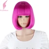 Synthetic 10inch Straight Short Bob Wigs Bangs Blue Golden Red Black White Purple Pink Green Brown Cosplay Wig Female 1