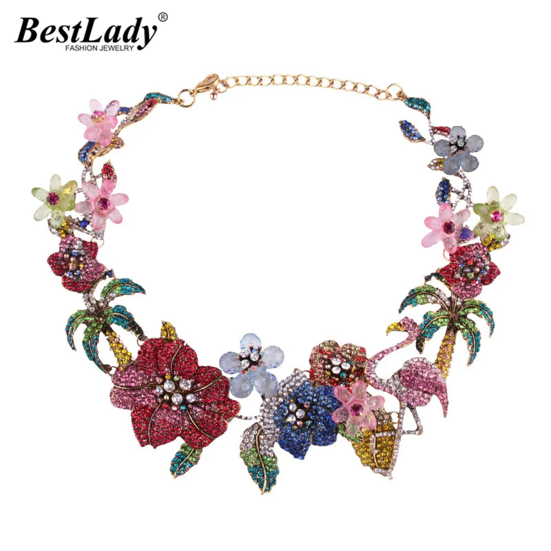 Best lady Bohemian Luxury Wedding Flowers Animal Crystal Statement Necklace for Women Fashion Collar Chokers Necklace Hotsale