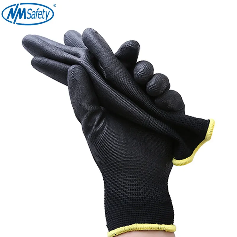 

NMSafetyBlack Polyester PU Coating Comfortable Non-Slip Wear-Resistant Labor Protection Work Gloves