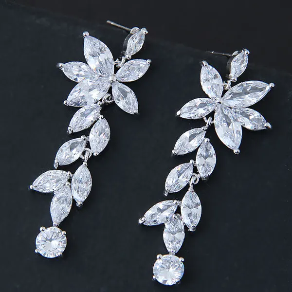 

2018 New Statement Long Earrings For Women Bijoux silver Color Top Quality AAA Zircon Earrings Bride Gift