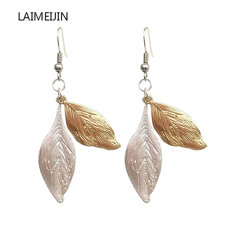 

Simple Gold And Silver Color Leaves Earrings Minimalist Personality Female Dangle Drop Earrings Women Fashion Party Jewelry Gift