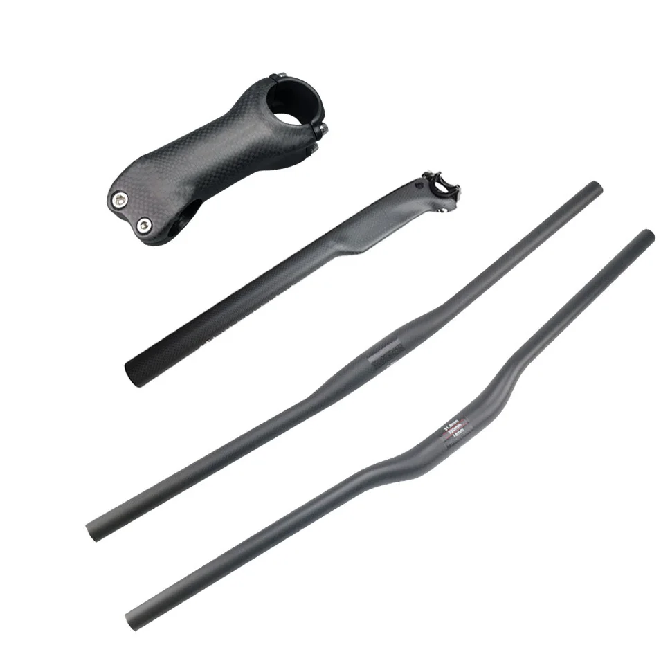 

Carbon Fiber MTB Bicycle Parts Set Carbon Flat or Riser Handlebar + Stem+ seatpost 3k glossy/matte Bicicleta handlebar set