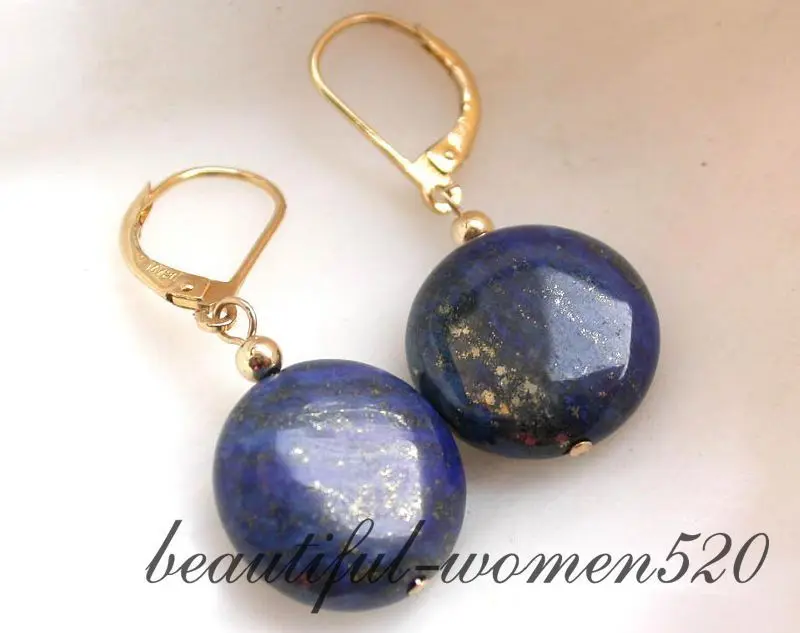 

Z2160 14mm nature lapis lazuli coin bead earrings