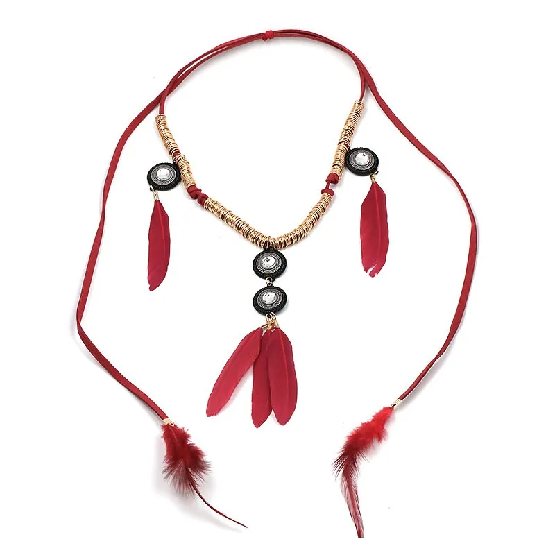 New Arrival feather pendant fashion necklace design statement tassel necklace & pendant choker collar pendantNecklace (red)NHJJ1540