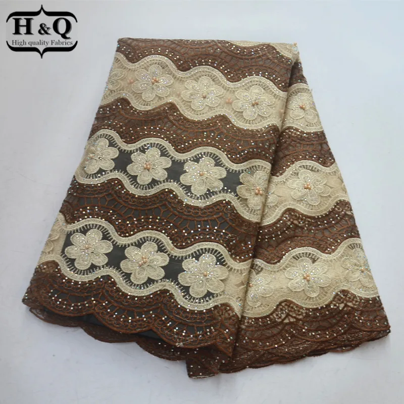 

Stylish H&Q African Cord Lace 5 Yards/Piece African Net Lace With Stones And Beads High Quality 2019 Patchwork Lace For Party