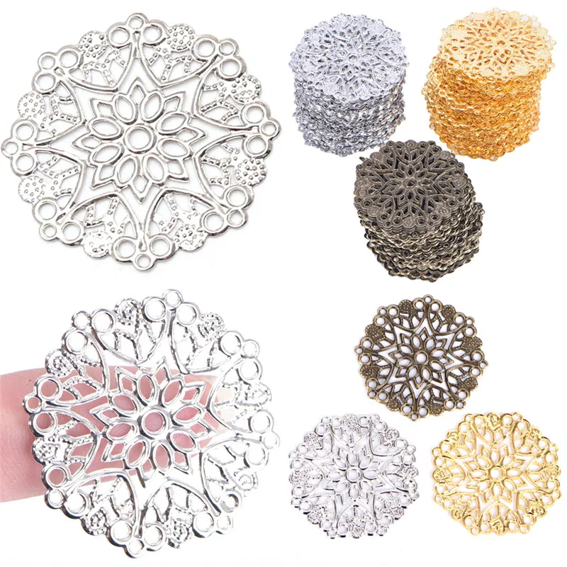 

50PCS DIY Jewelry Earrings Ear Stud Pin Filigree Flower Wraps Connectors For DIY Jewelry Making Accessories