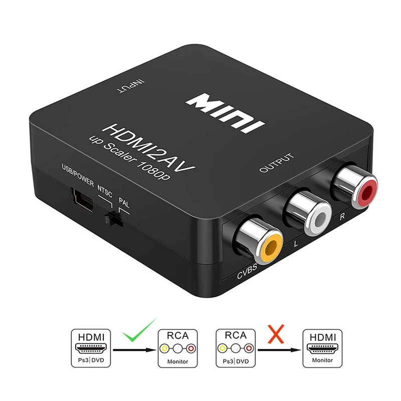 

1080P Mini HDMI to VGA to RCA HDMI2AV Composite Adapter Converter with 3.5mm Audio cable VGA2AV / CVBS + Audio to PC HDTV