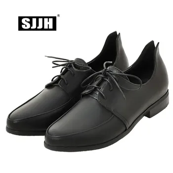 

SJJH Woman Lace-up Neutral Pumps with Point Toe Low Heels Soft Leather Brogues Fashion Casual Working Shoes Large Size Q035