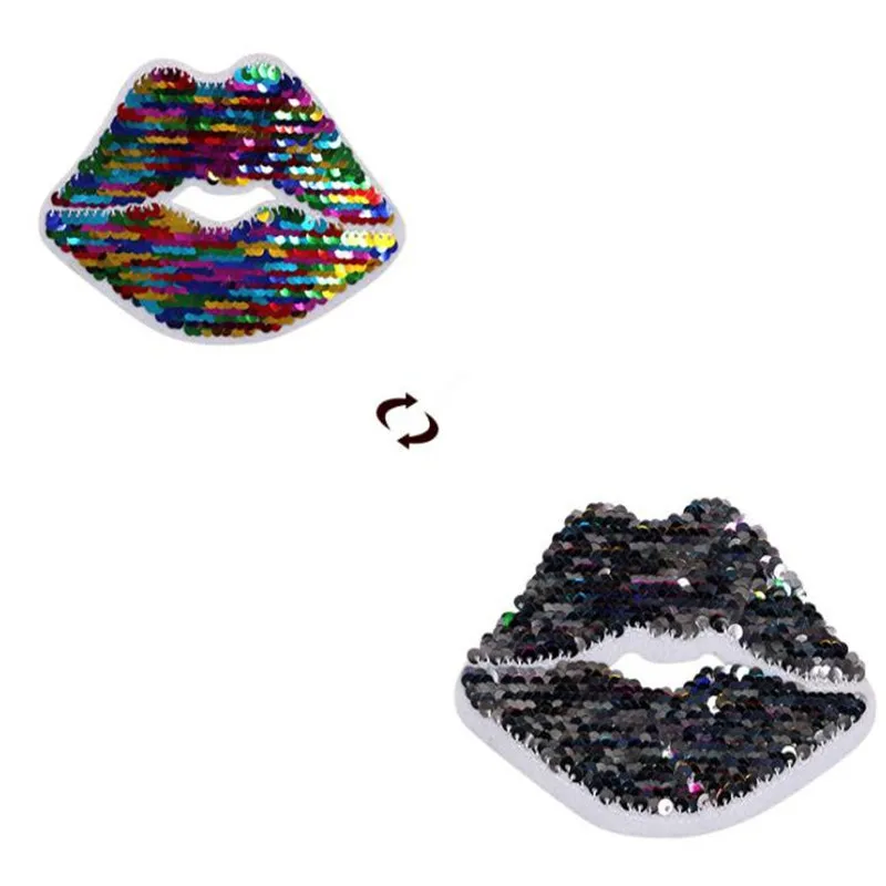 

Patch deal with it clothes t shirt women 125mm AB Color lips Reversible change color sequins biker patches for clothing Sticker