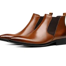 Модные черные/коричневые ботинки «Челси» с острым носком; Мужские модельные ботинки; офисная обувь из натуральной кожи; сапоги мужские короткие