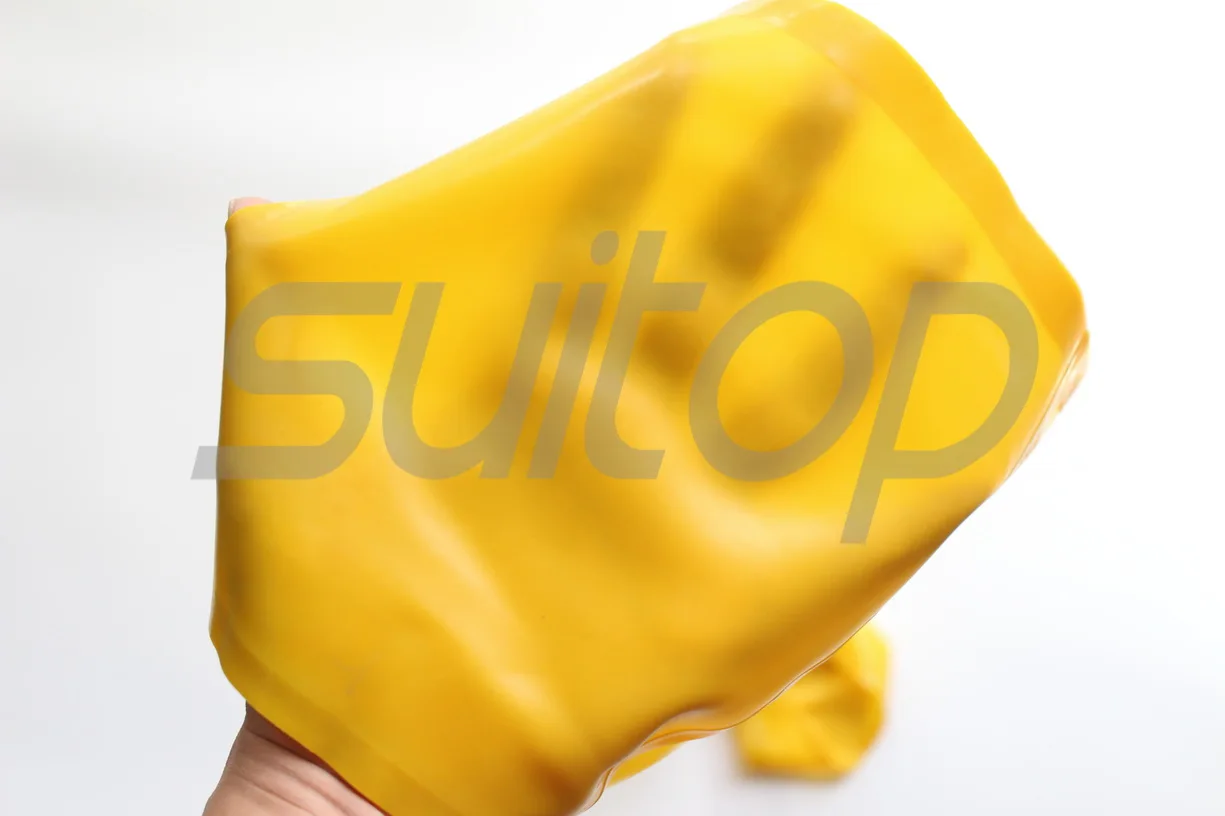 New Men's sexy latex shorts open cortch in trasparent yellow with lubes outside 3